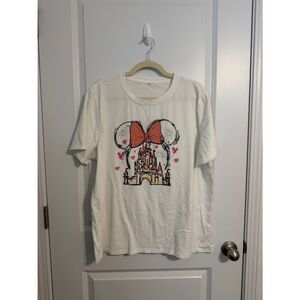 Disney Cream Tee with Red Bow and Castle Design